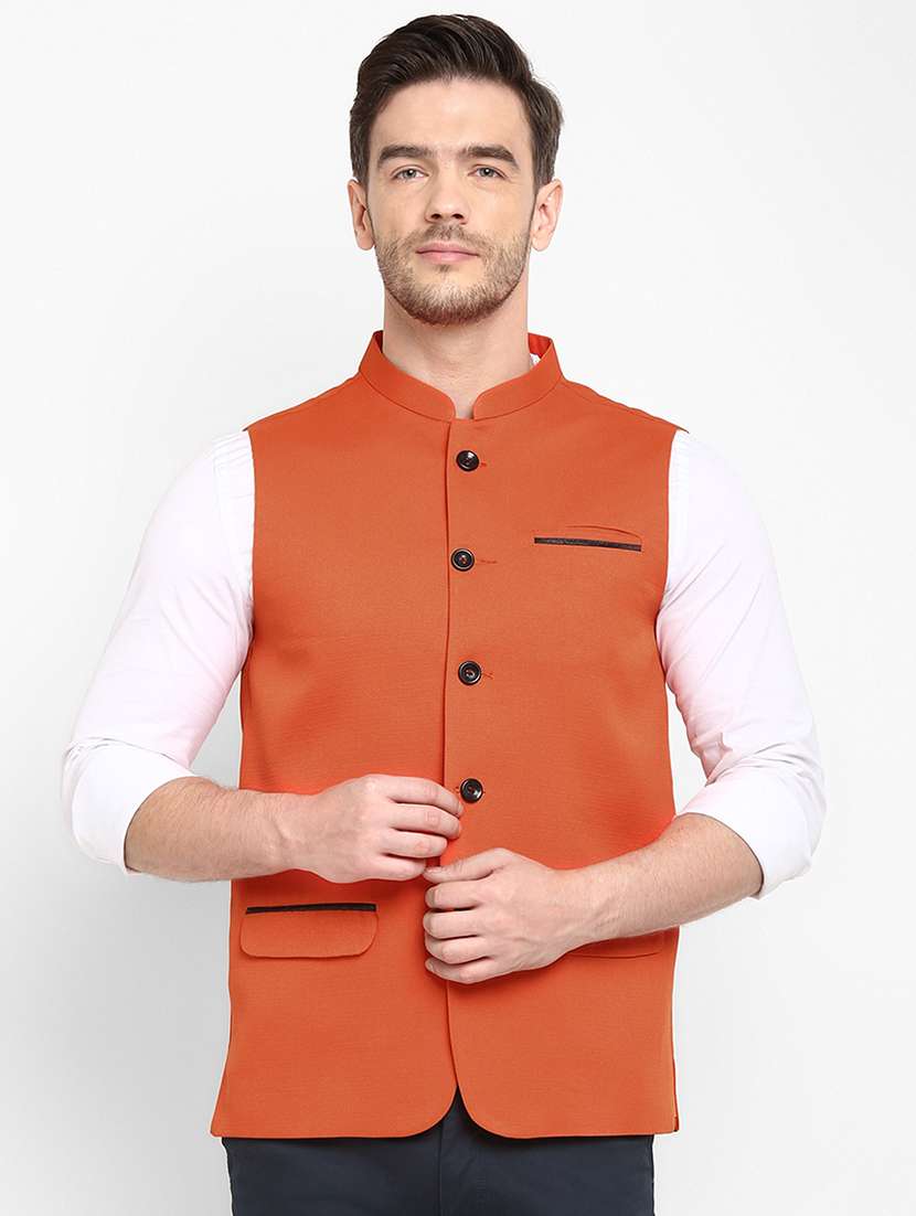 orange solid khaadi nehru jacket