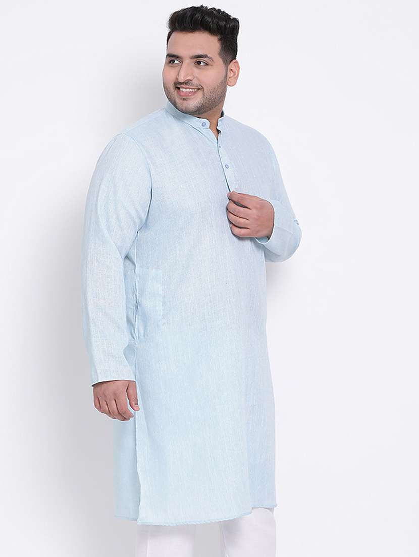 Plus Size Light Blue Solid Long Kurta - 17718884 -  Standard Image - 1