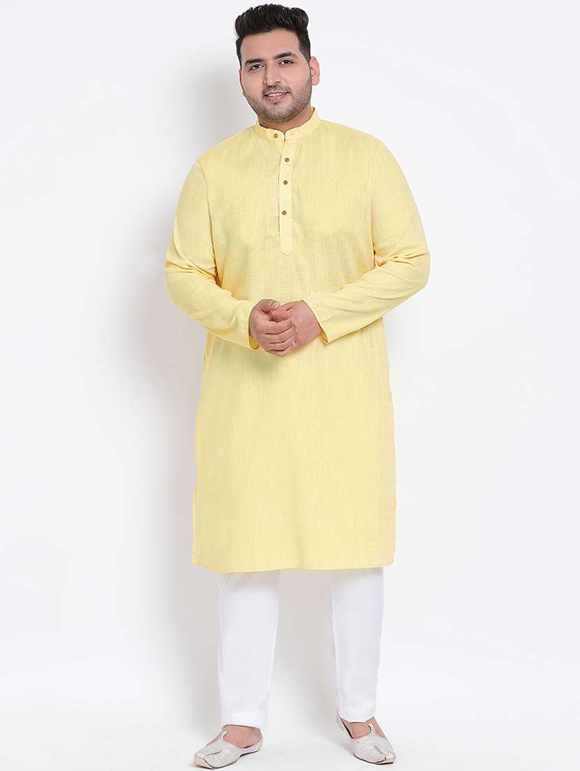 plus size yellow solid linen kurta pyjama set