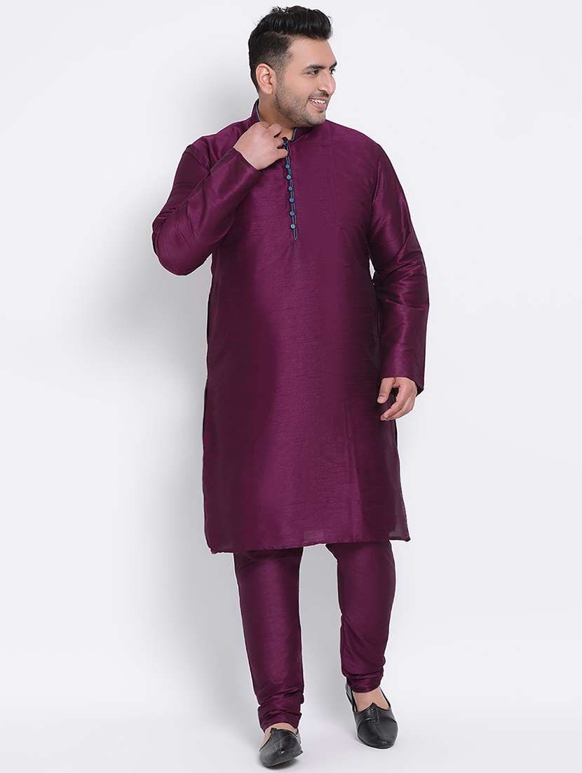 men plus size purple solid kurta churidar set