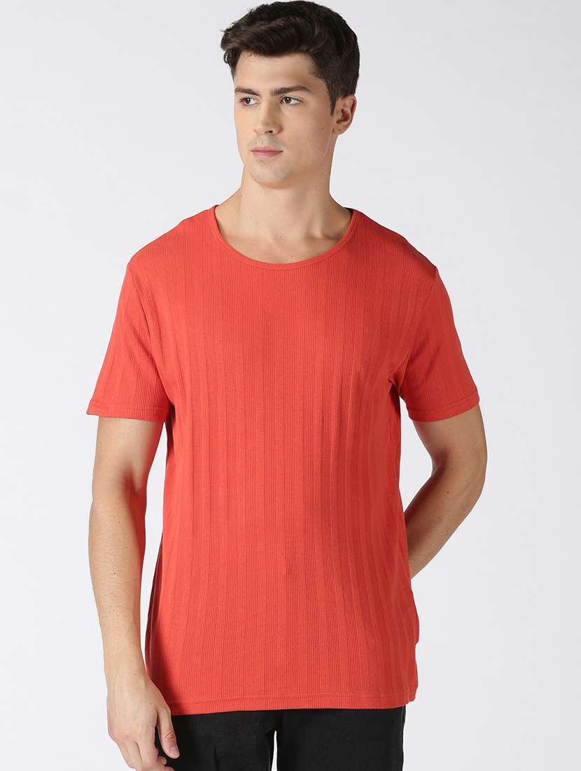 orange self design  t-shirt