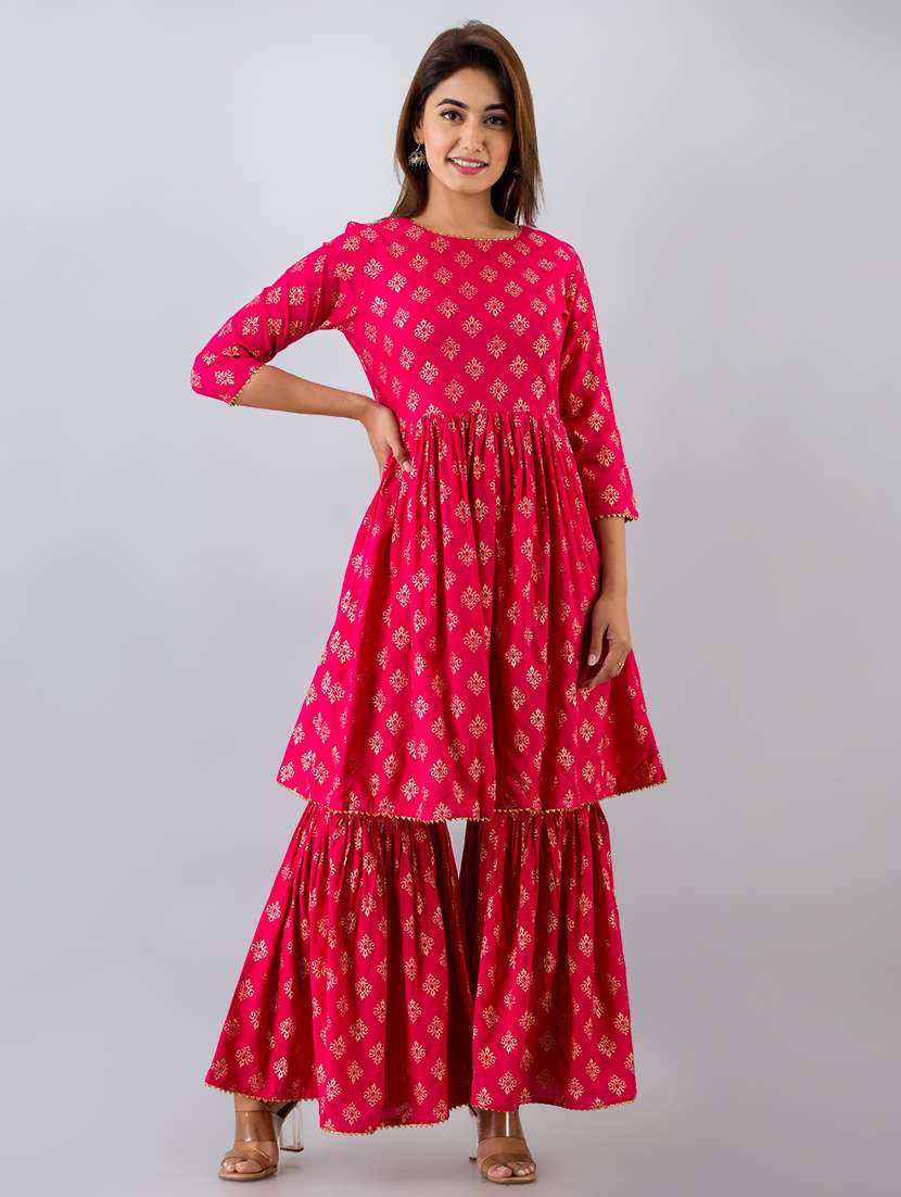 pink rayon kurta sharara  set
