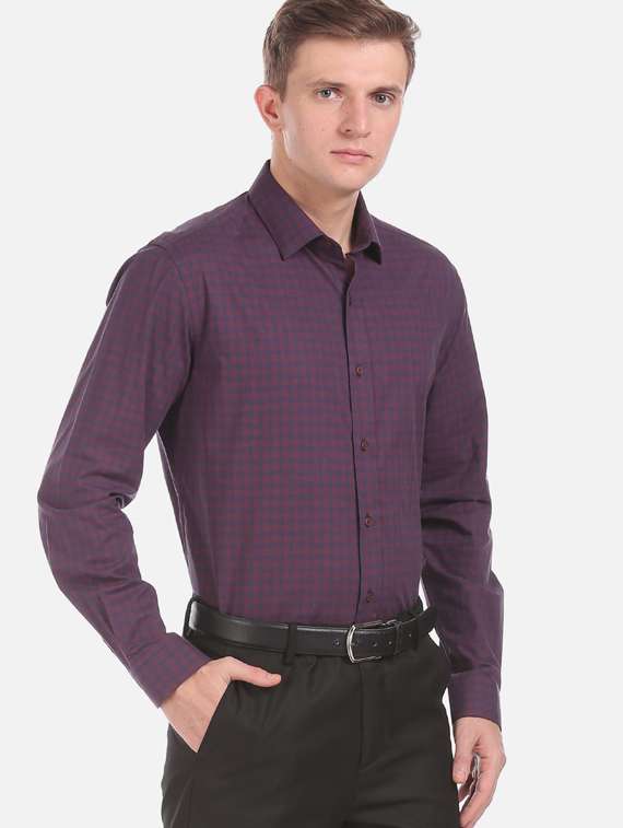 blue checkered formal shirt