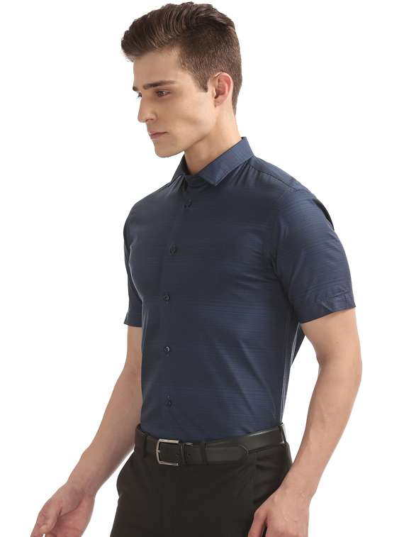 navy blue striped formal shirt - 17727586 - Standard Image - 1