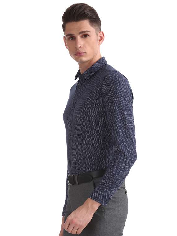 navy blue printed formal shirt - 17727606 - Standard Image - 1