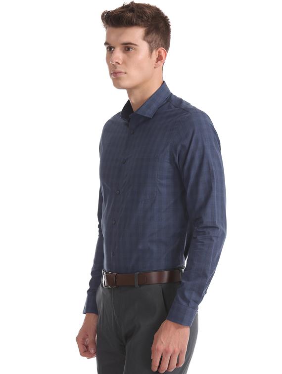 navy blue checkered formal shirt - 17727619 -  Standard Image - 1