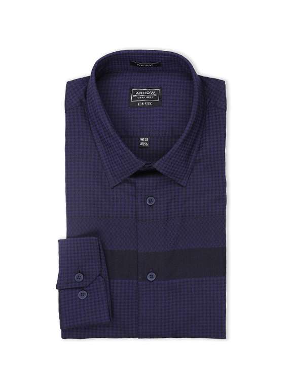 navy blue checkered formal shirt - 17727642 - Standard Image - 4