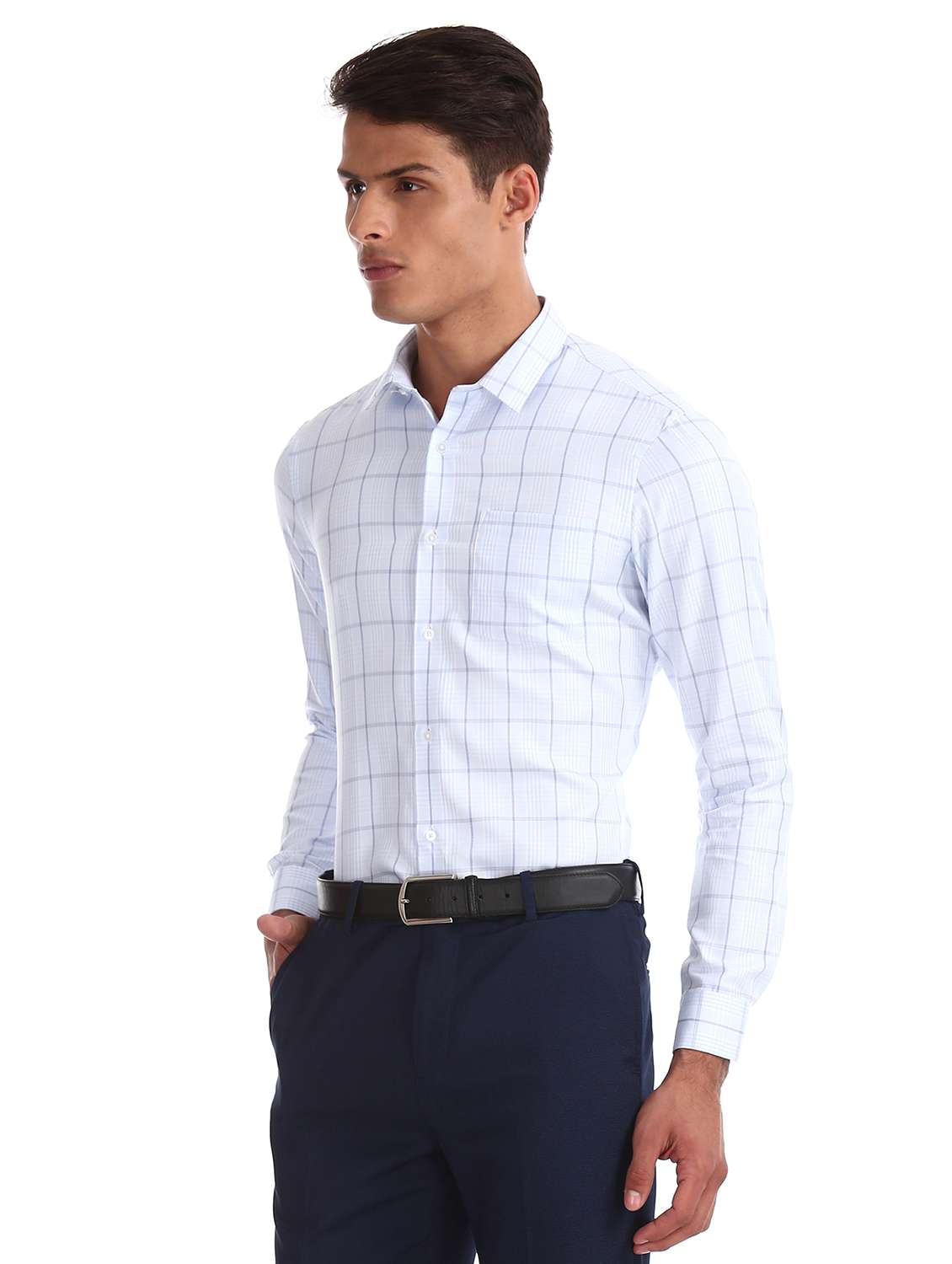 light blue checkerd formal shirt - 17727769 - Standard Image - 1