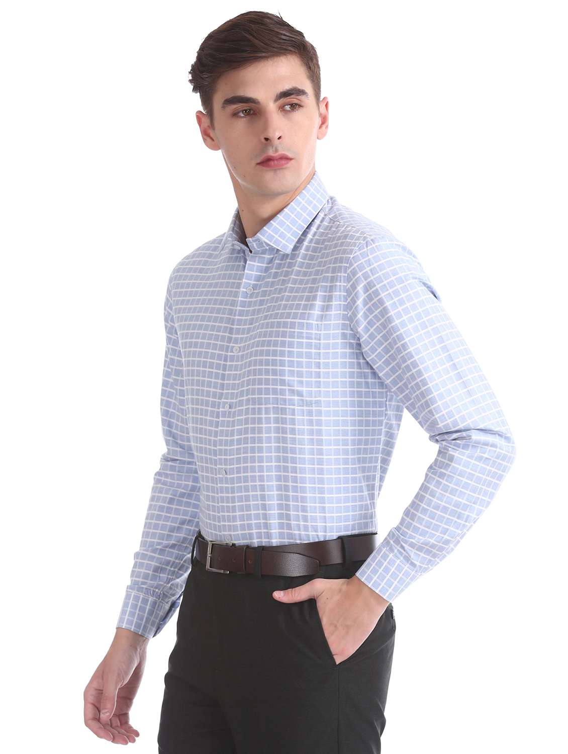 light blue checkered formal shirt - 17727774 - Standard Image - 1