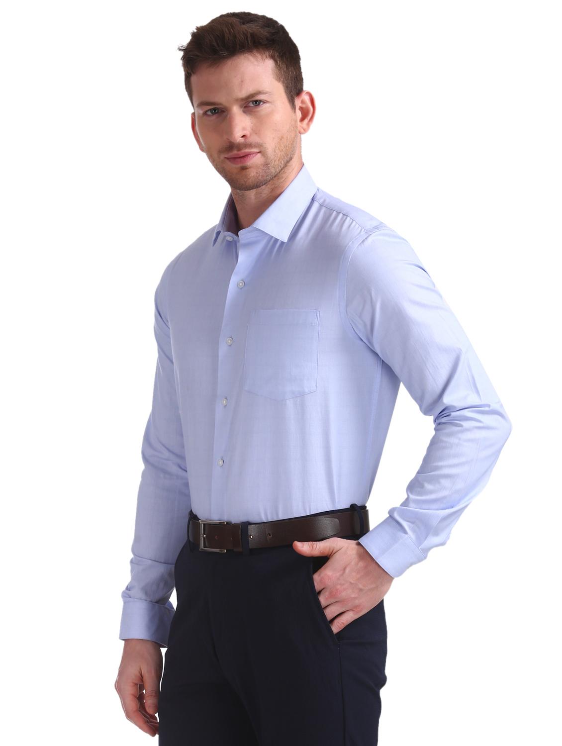 light blue self design formal shirt - 17727782 -  Standard Image - 1