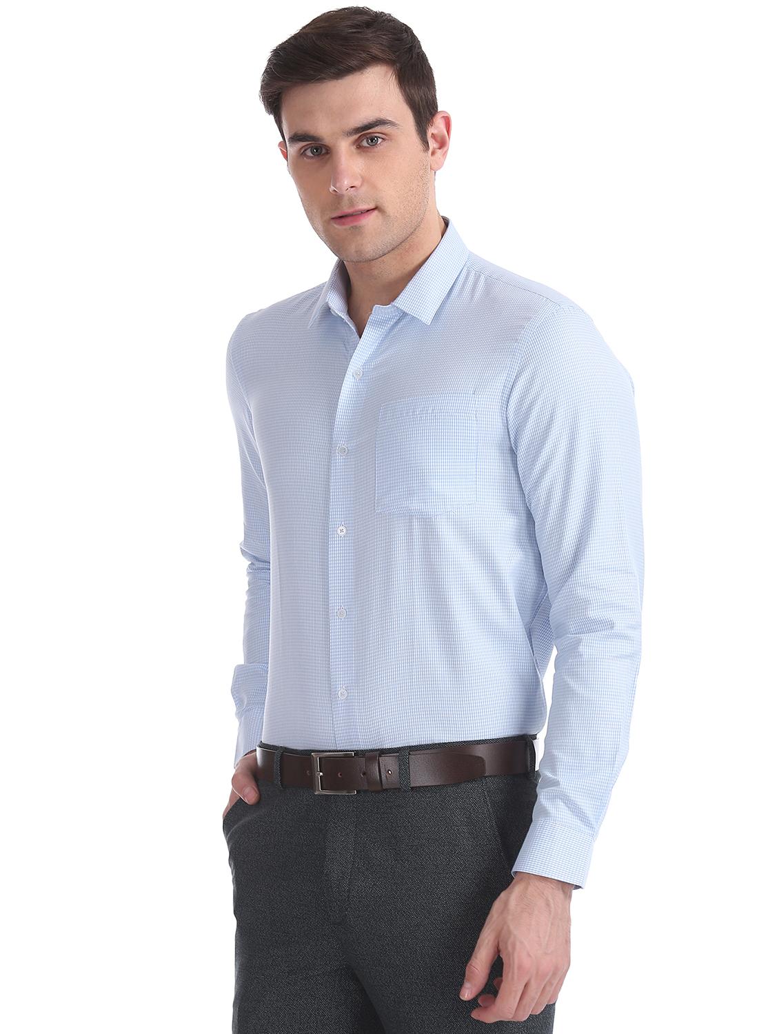 light blue self design formal shirt - 17727788 - Standard Image - 1