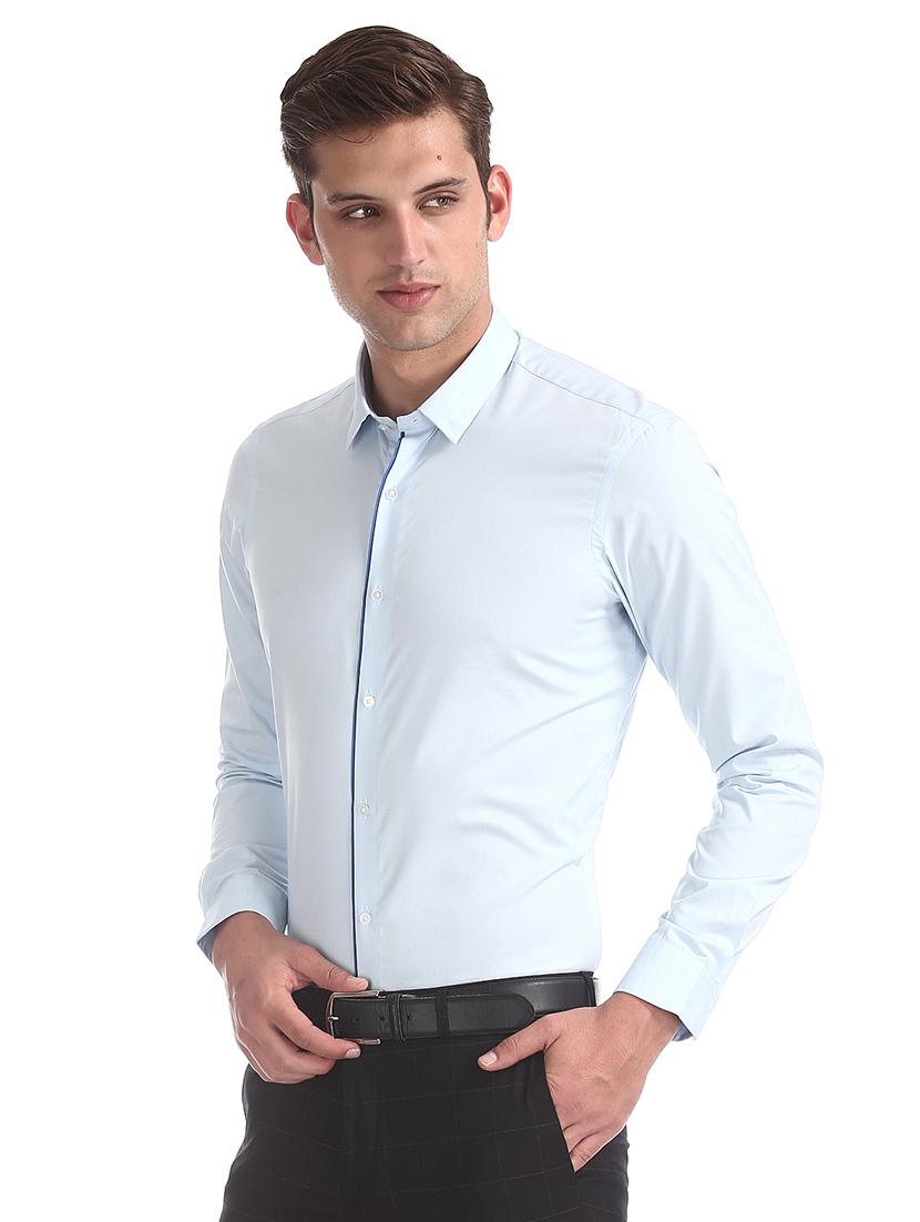 blue solid formal shirt - 17727863 - Standard Image - 1