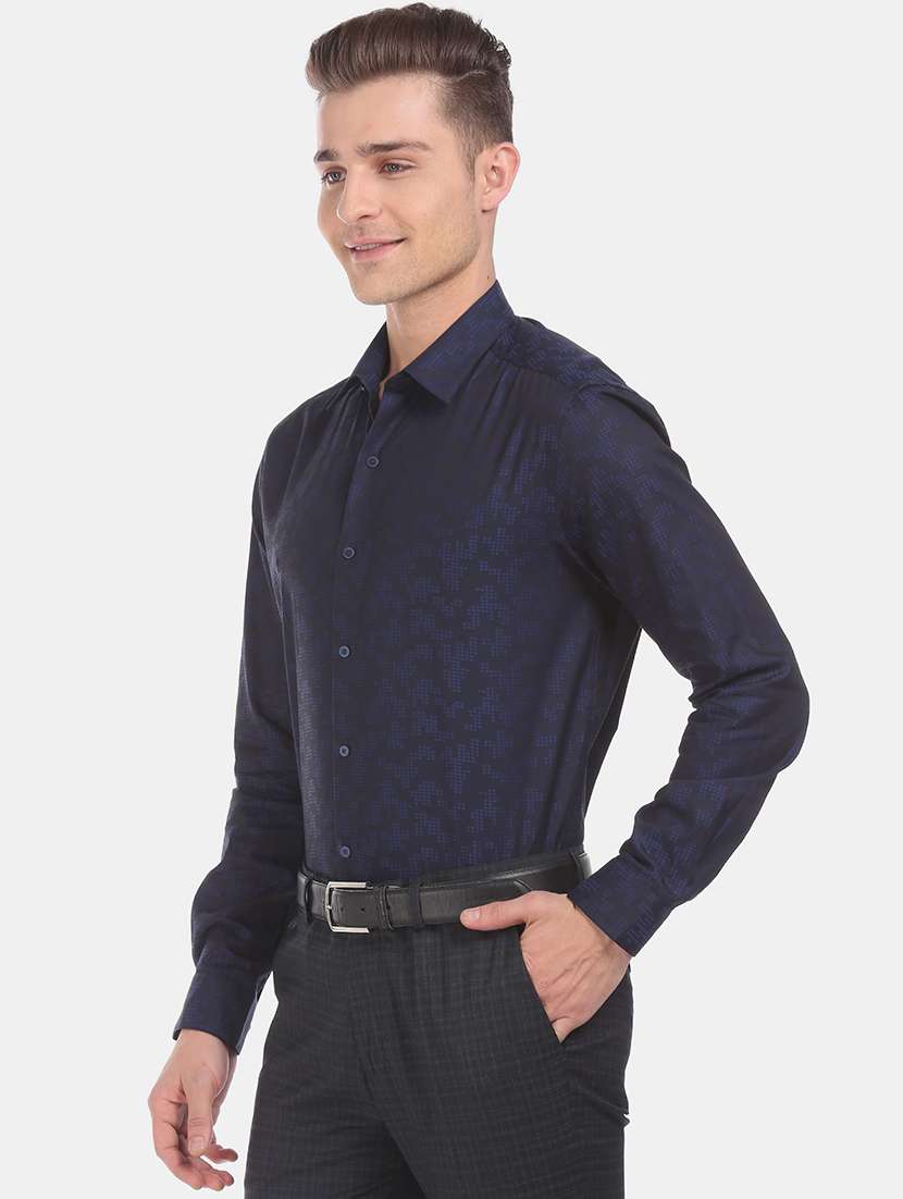 navy blue self design formal shirt - 17727972 -  Standard Image - 1