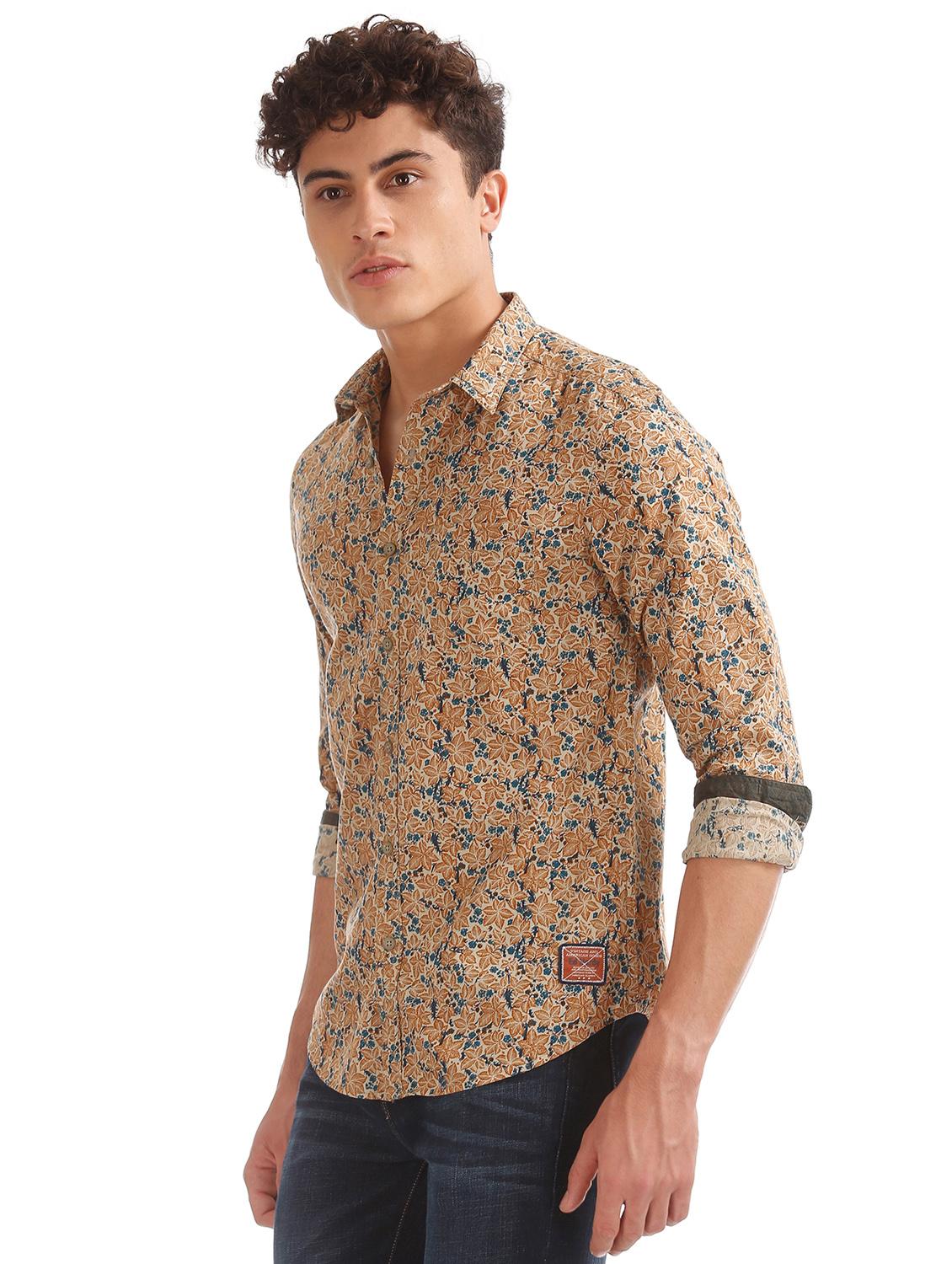 beige floral casual shirt - 17728117 - Standard Image - 1