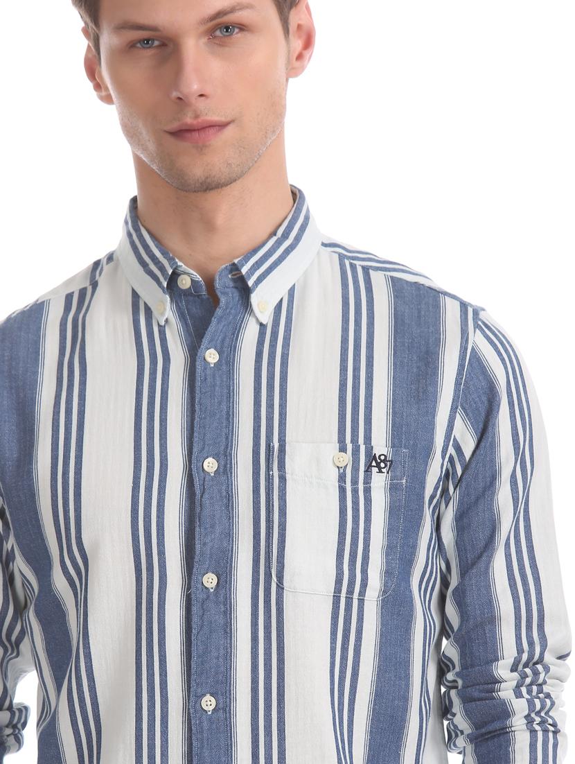 blue striped casual shirt - 17728700 - Standard Image - 4