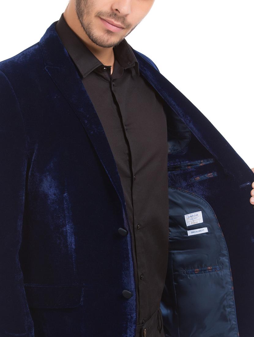 blue solid single breasted casual blazer - 17729536 - Standard Image - 4
