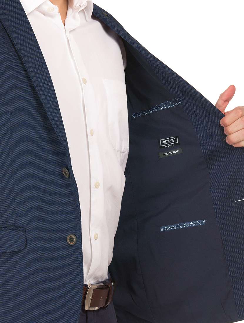 navy blue self design single breasted formal blazer - 17729714 - Standard Image - 4