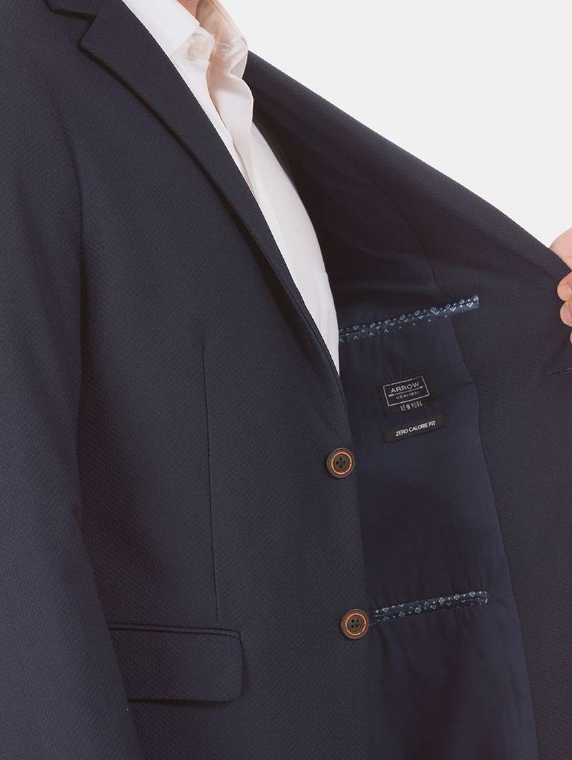 navy blue self design single breasted formal blazer - 17729717 - Standard Image - 4