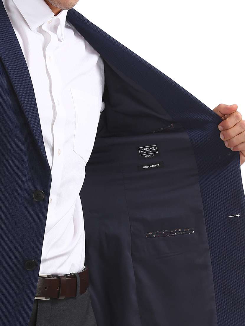 navy blue self design single breasted formal blazer - 17729730 - Standard Image - 4