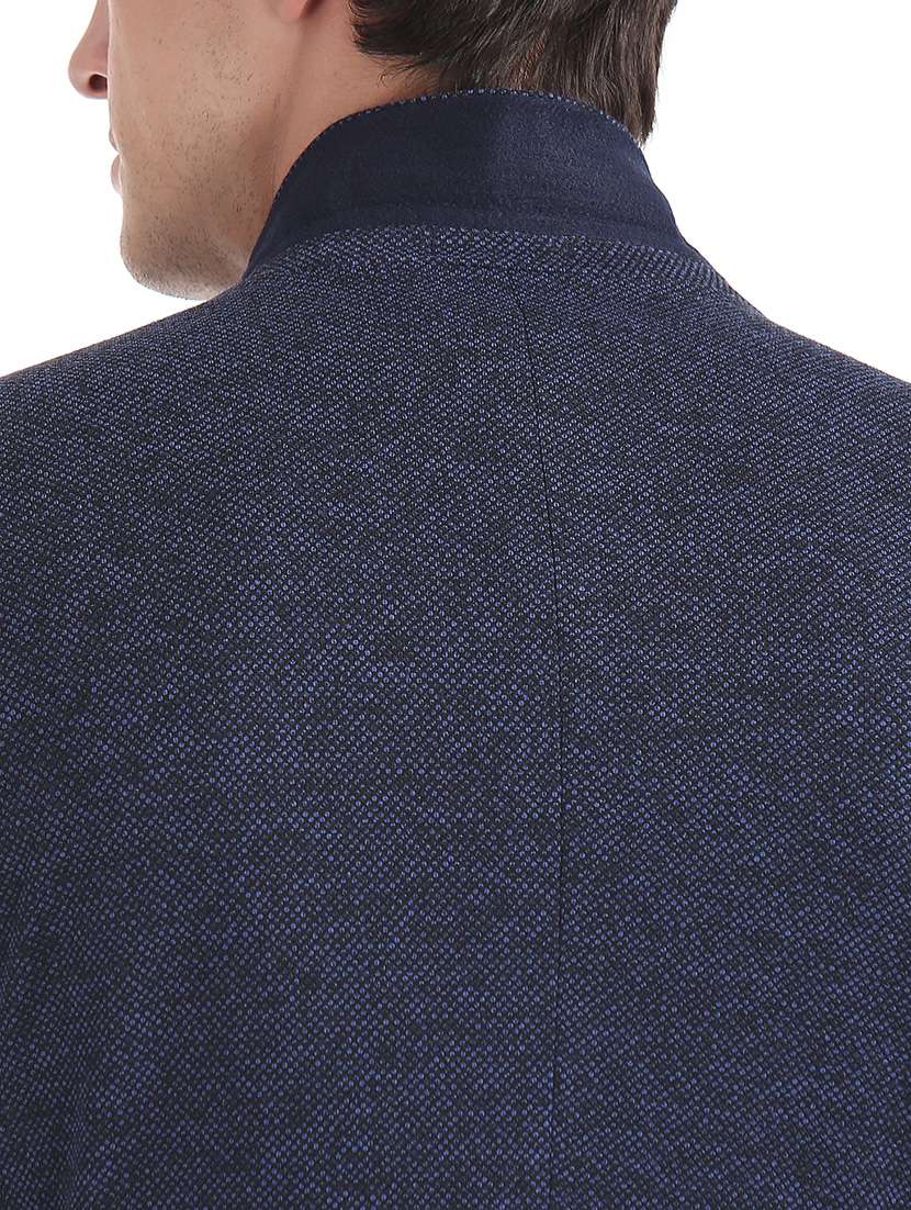 navy blue self design single breasted formal blazer - 17729759 - Standard Image - 4