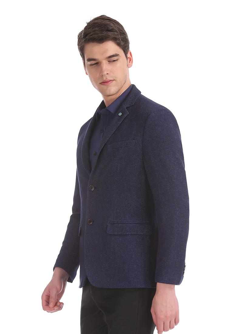 navy blue solid single breasted formal blazer - 17729769 - Standard Image - 1