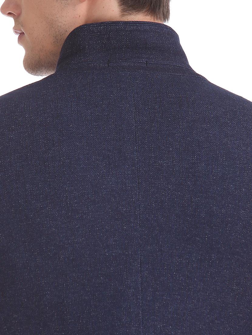 navy blue solid single breasted formal blazer - 17729769 - Standard Image - 4