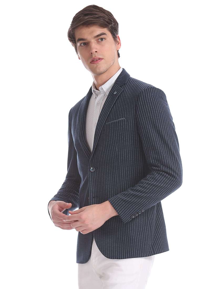 navy blue striped single breasted formal blazer - 17729771 - Standard Image - 1