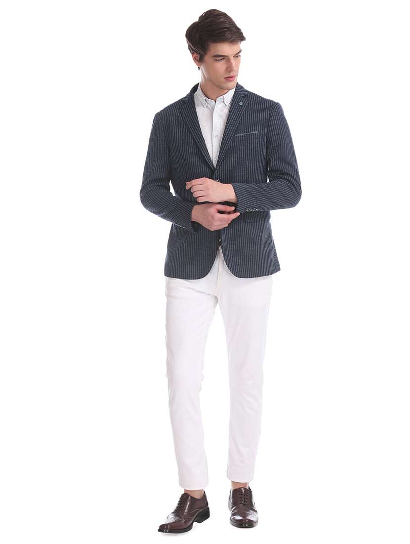 navy blue striped single breasted formal blazer - 17729771 - Standard Image - 4
