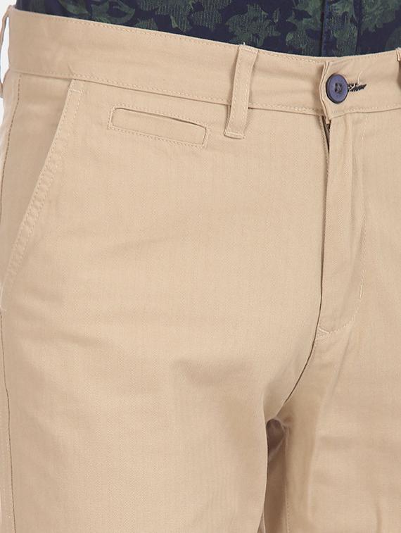 beige solid flat front casual trouser - 17730300 - Standard Image - 4