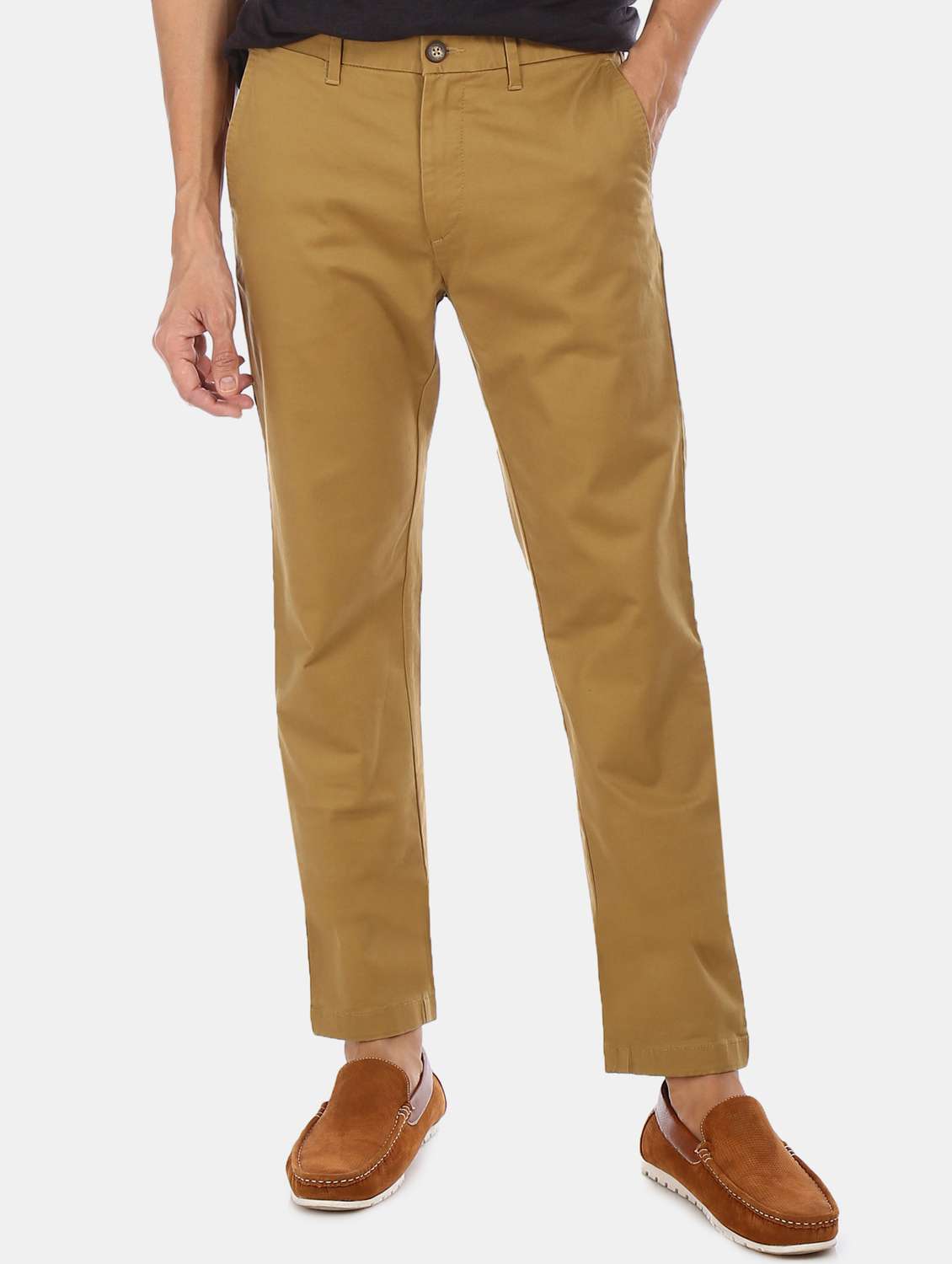 khaki solid chinos casual trouser