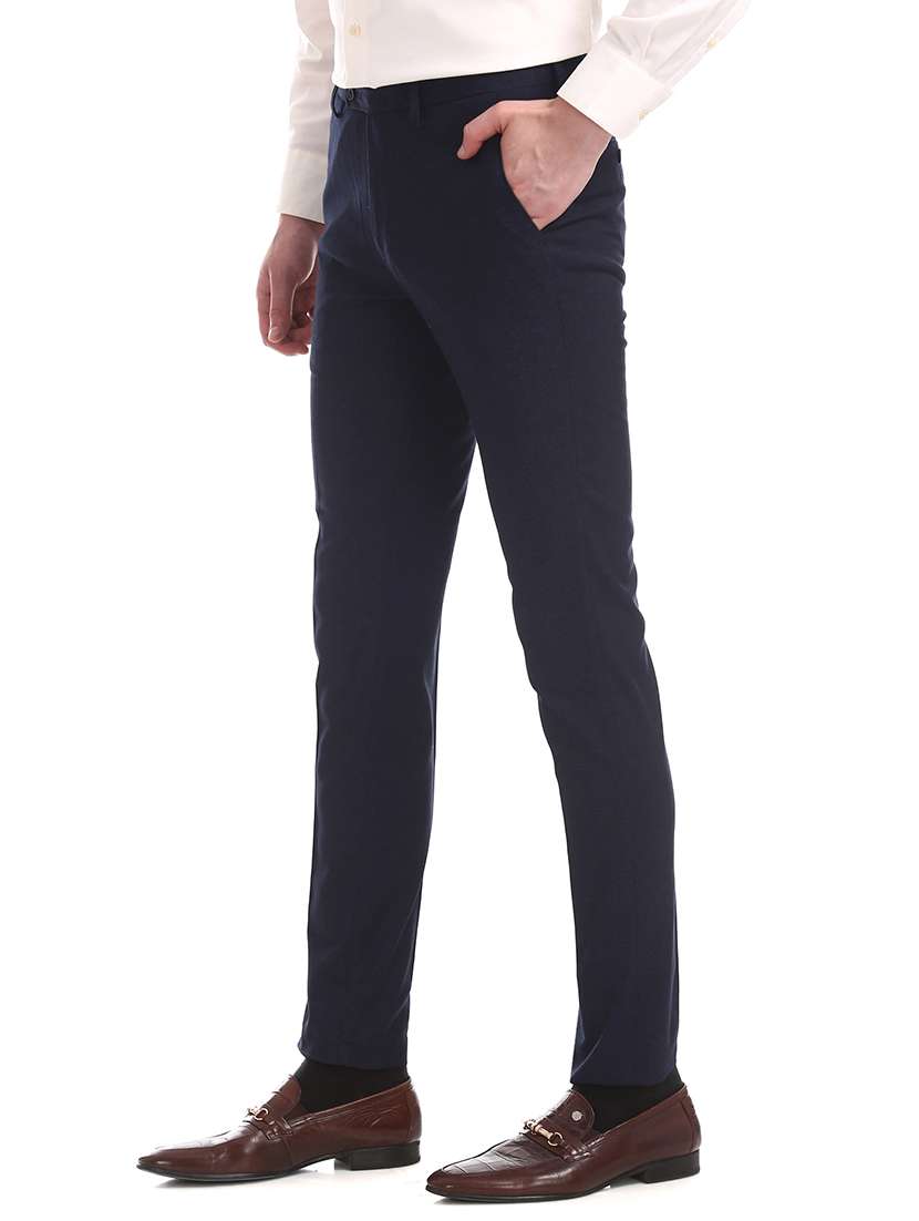 navy blue solid flat front formal trouser - 17730980 -  Standard Image - 1