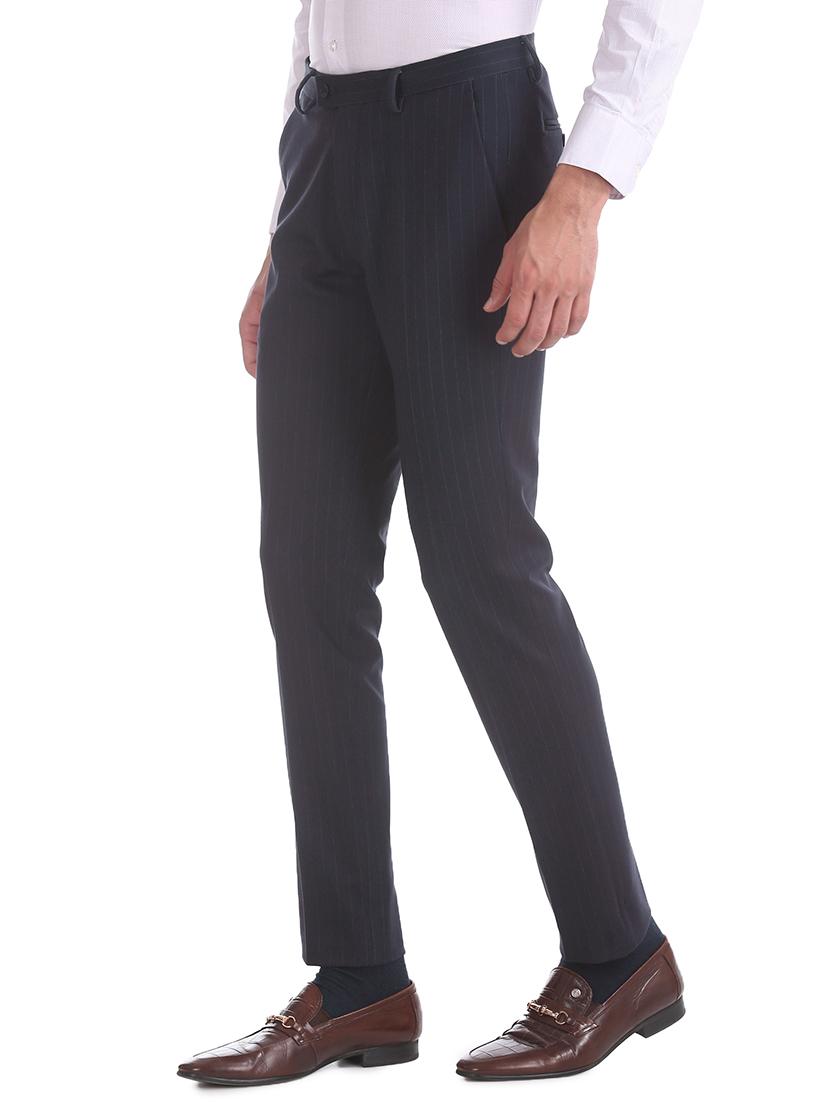navy blue striped flat front formal trouser - 17730984 -  Standard Image - 1