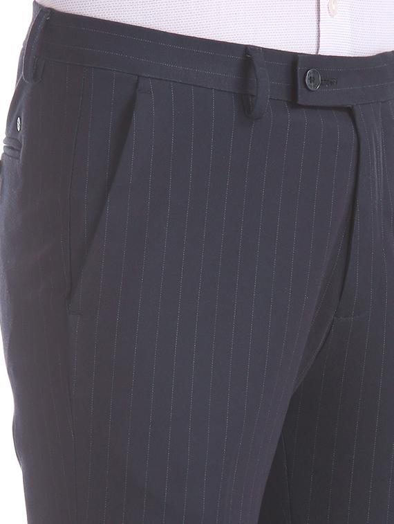 navy blue striped flat front formal trouser - 17730984 - Standard Image - 4