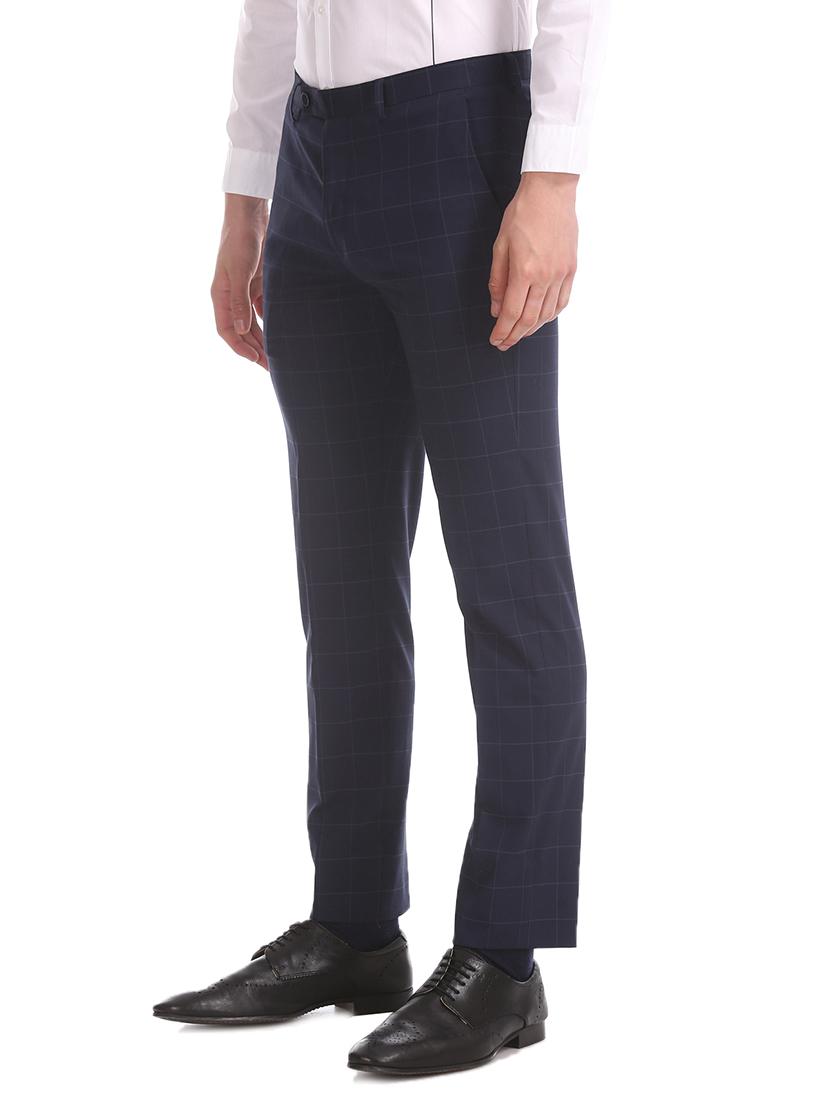 navy blue checkered flat front formal trouser - 17731007 - Standard Image - 1
