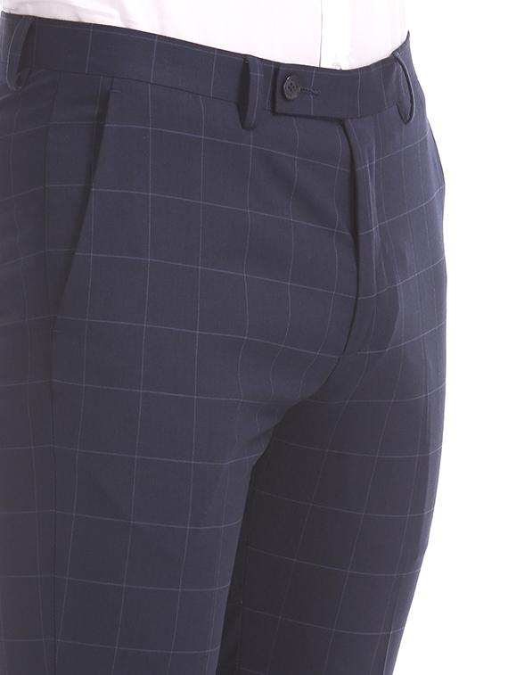 navy blue checkered flat front formal trouser - 17731007 - Standard Image - 4