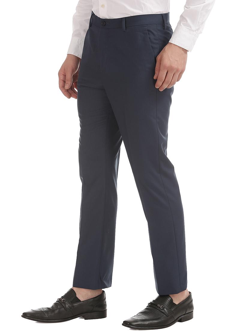 navy blue solid flat front formal trouser - 17731017 -  Standard Image - 1