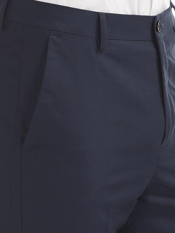 navy blue solid flat front formal trouser - 17731017 - Standard Image - 4