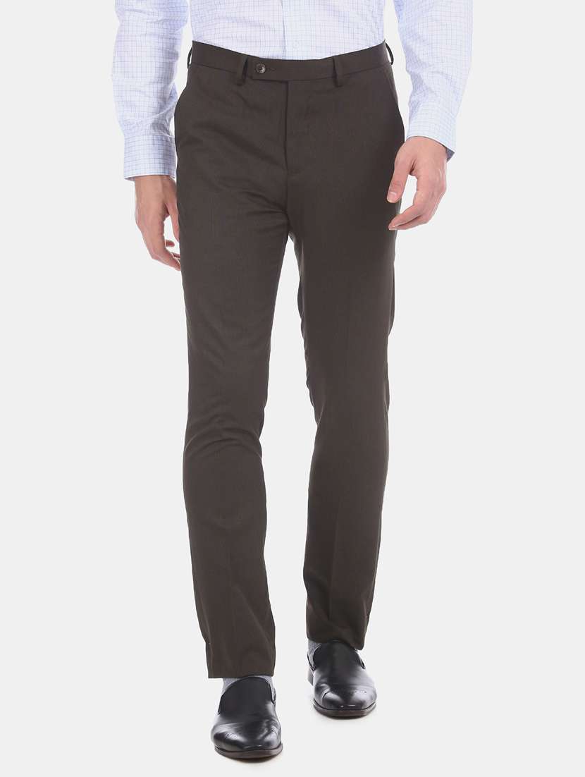 grey textured flat front formal trouser