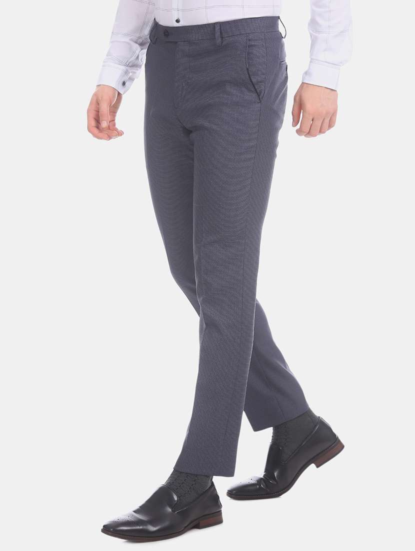 navy blue textured flat front formal trouser - 17731200 - Standard Image - 1