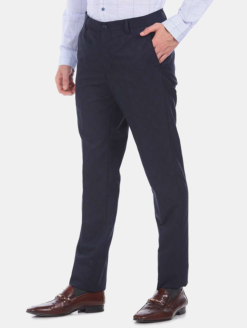 navy blue checkered flat front formal trouser - 17731207 -  Standard Image - 1