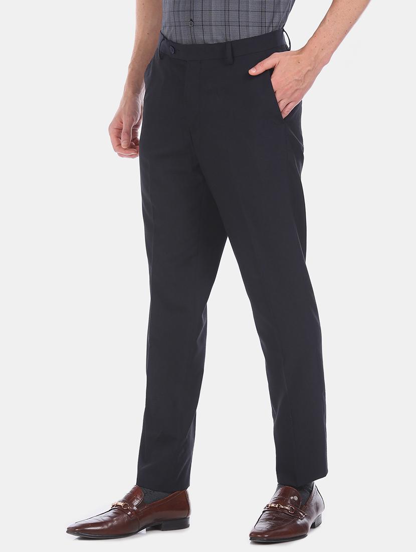 navy blue solid flat front formal trouser - 17731212 - Standard Image - 1