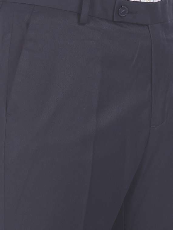 navy blue solid flat front formal trouser - 17731214 - Standard Image - 4