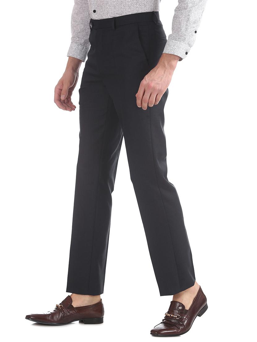 navy blue solid flat front formal trouser - 17731282 -  Standard Image - 1