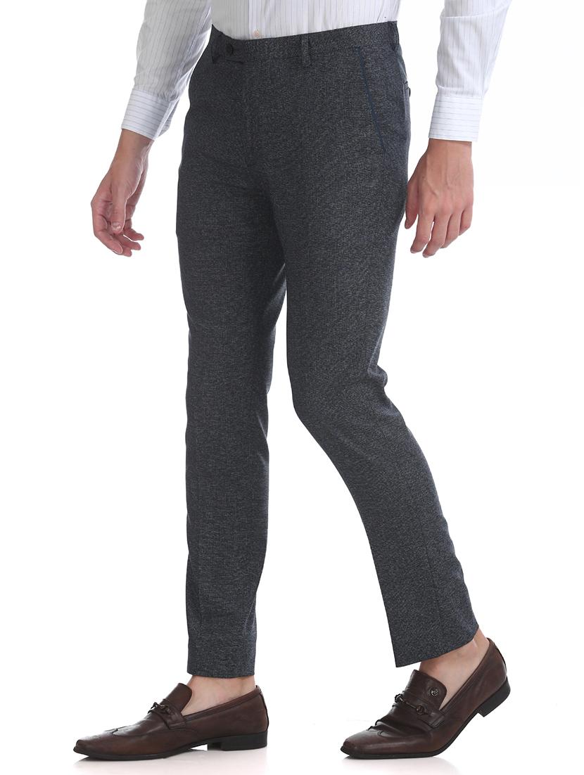 navy blue textured flat front formal trouser - 17731322 -  Standard Image - 1