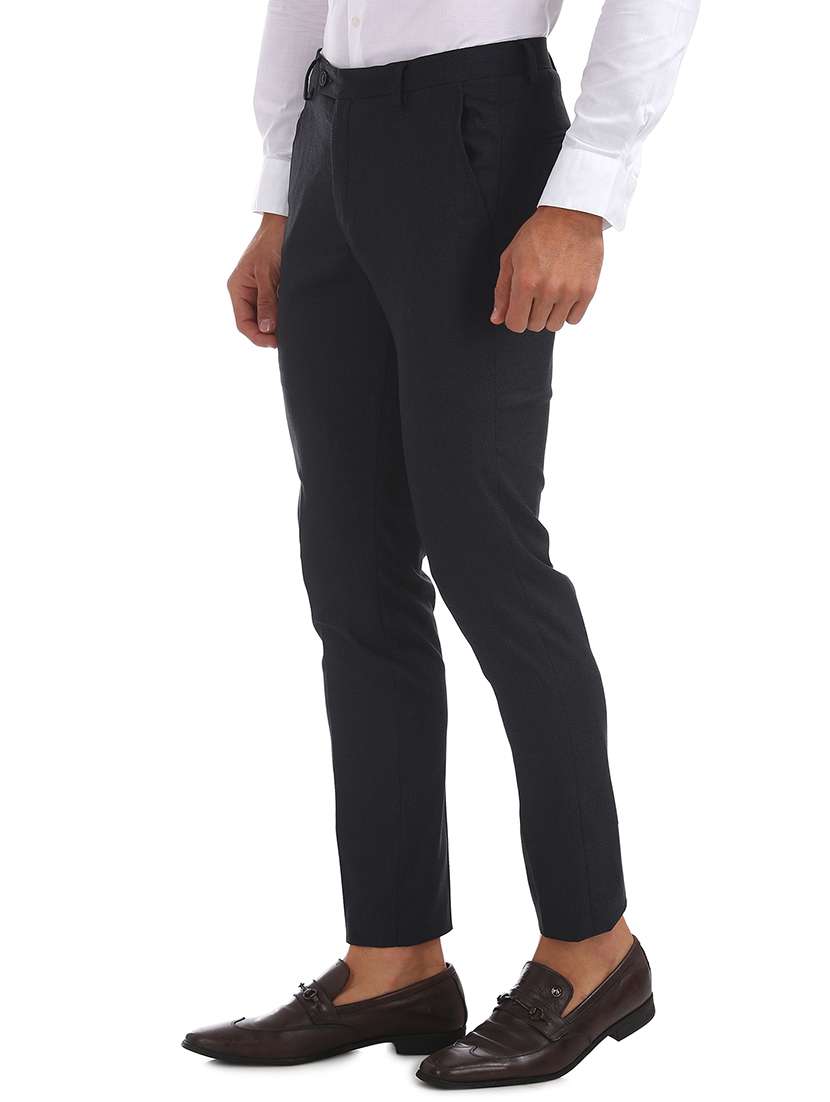 navy blue textured flat front formal trouser - 17731330 -  Standard Image - 1