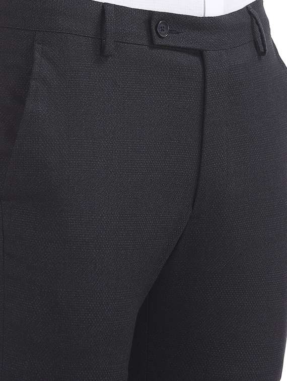 navy blue textured flat front formal trouser - 17731330 - Standard Image - 4