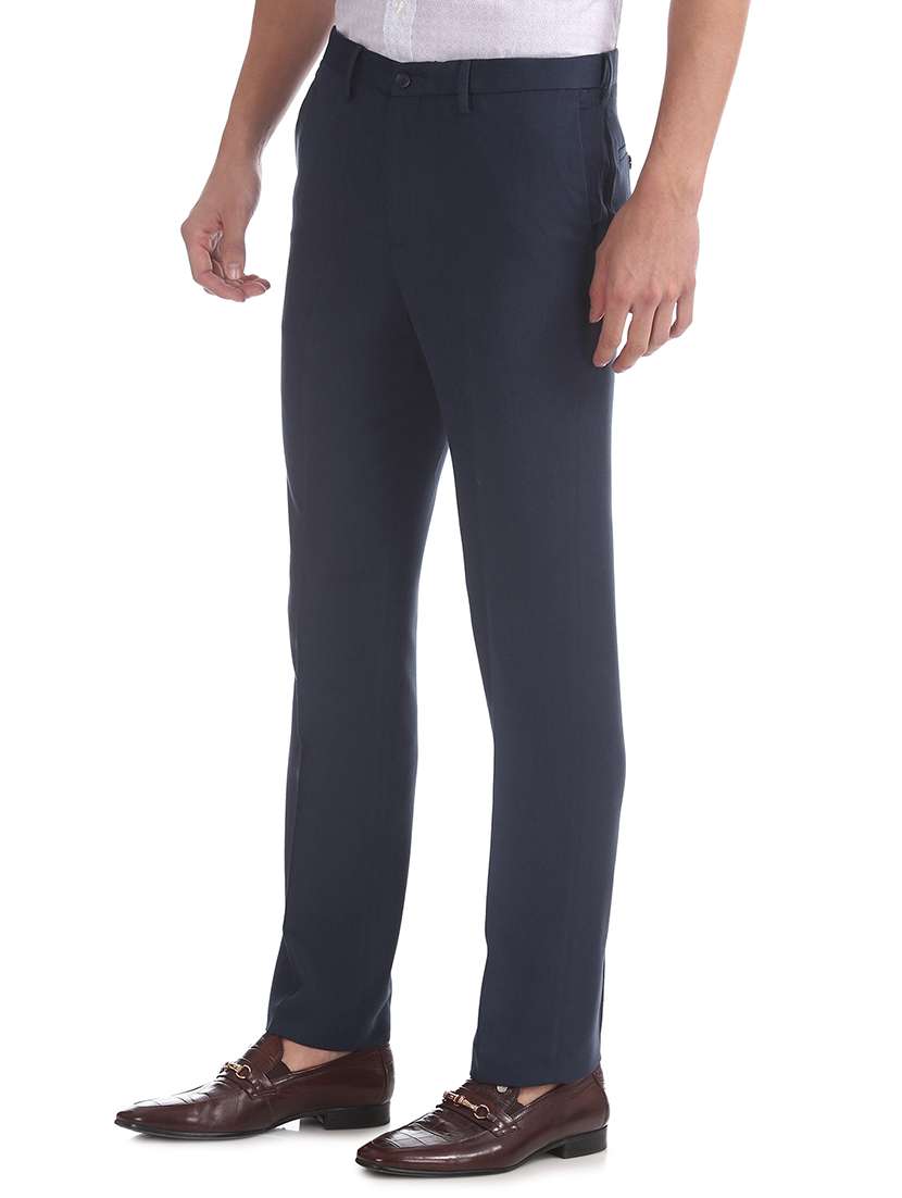 navy blue solid flat front formal trouser - 17731392 -  Standard Image - 1