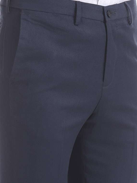 navy blue solid flat front formal trouser - 17731392 - Standard Image - 4