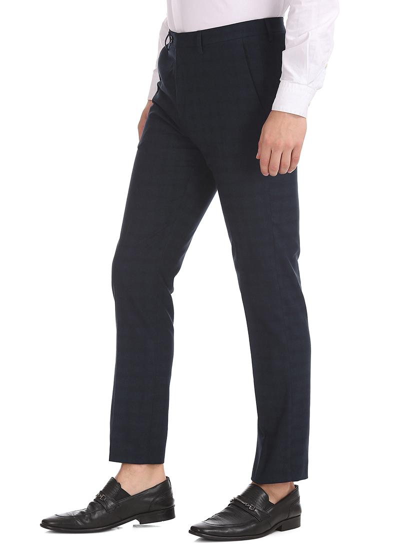 navy blue checkered flat front formal trouser - 17731420 -  Standard Image - 1