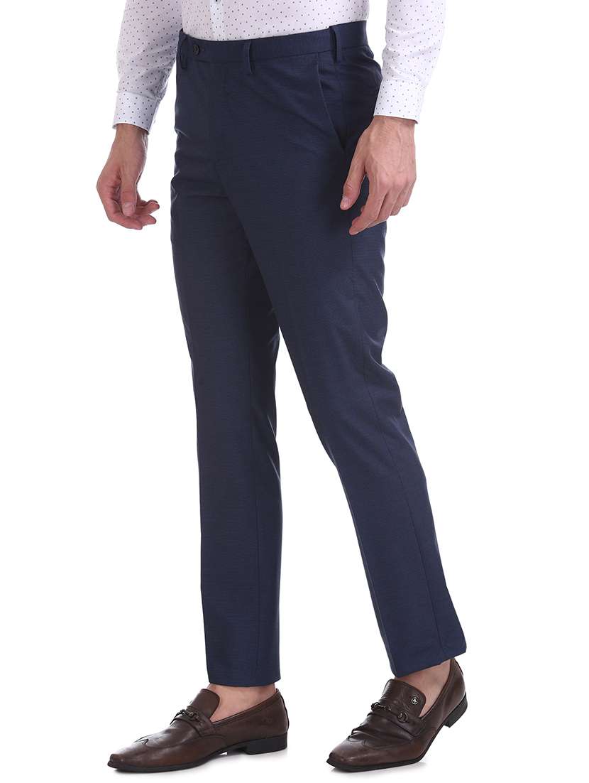 navy blue striped flat front formal trouser - 17731434 -  Standard Image - 1